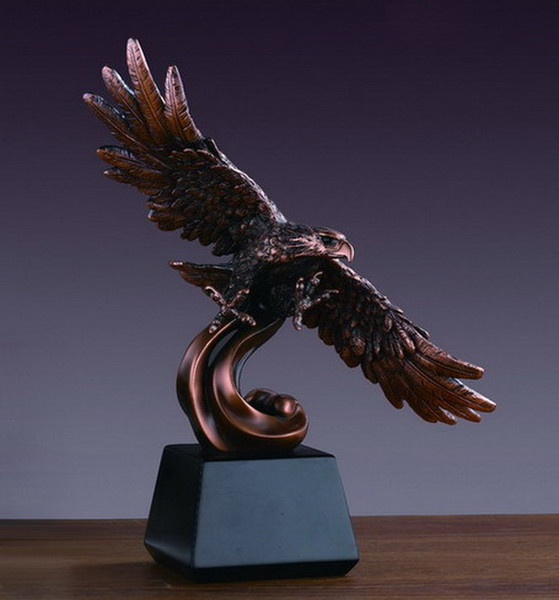 Eagle On Contemporary Wave Sculpture Soaring Bird Bronze Plated